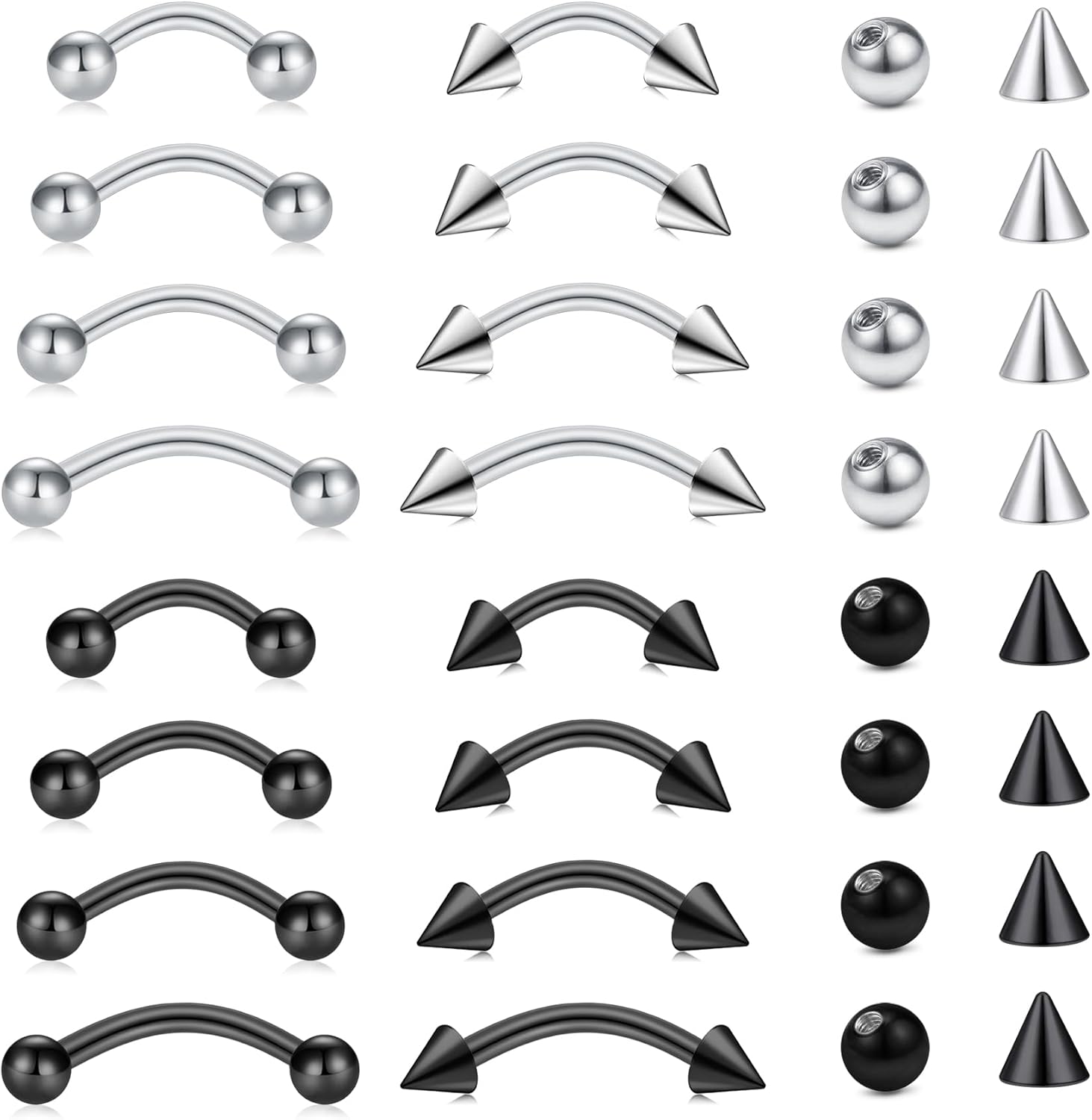 Body Jewelry Changing Kit - 32-teiliges Set aus chirurgischem Stahl, gebogene