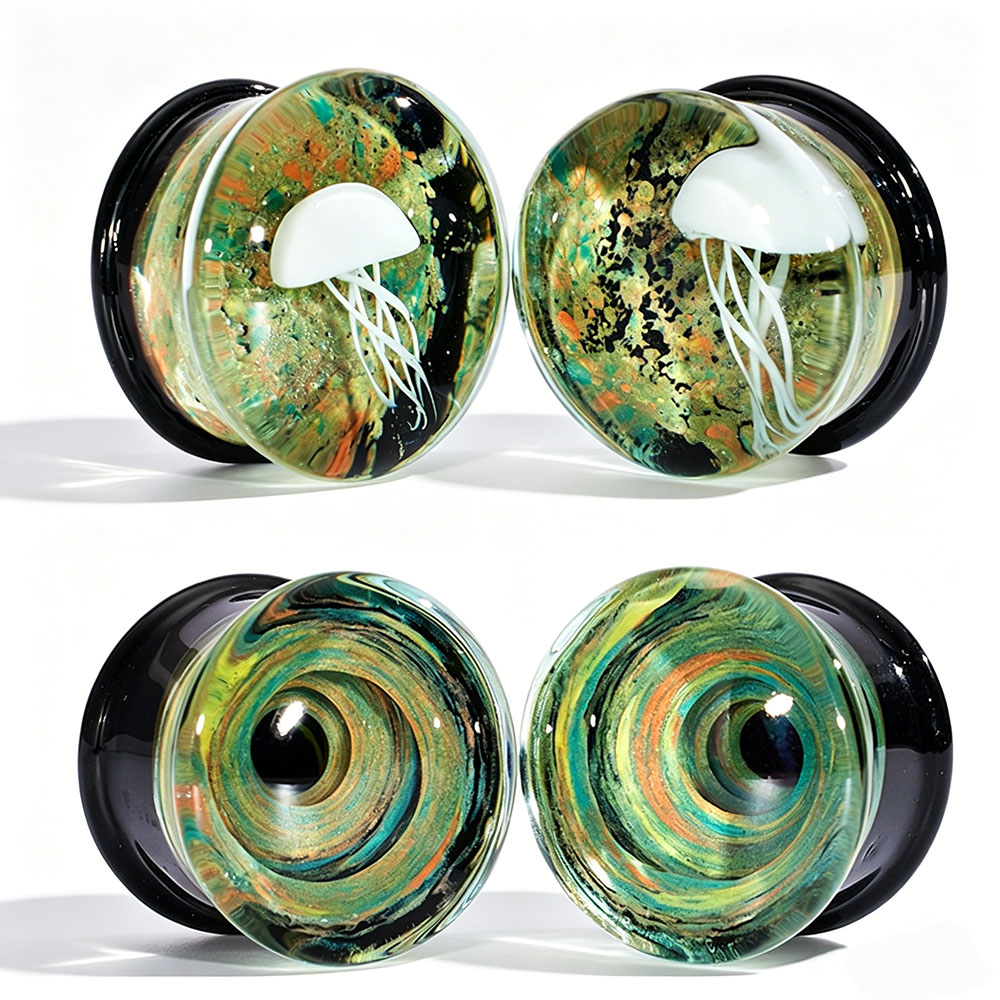 Body Jewelry Quality - Hochwertige Glas-Vortex-Ohrstöpsel, Quallen-Ohrdehner, Transparenter Schwerer Expander,