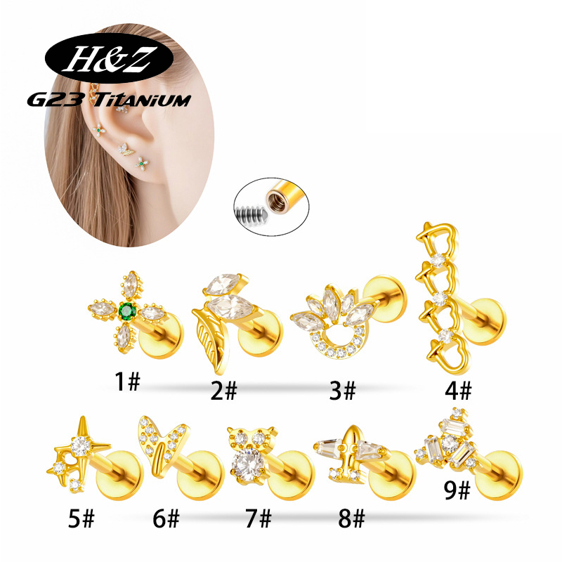 Body Jewelry Implant Grade Titanium - 1 Stück G23 Titan 16G Blumen-CZ-Labret-Stud