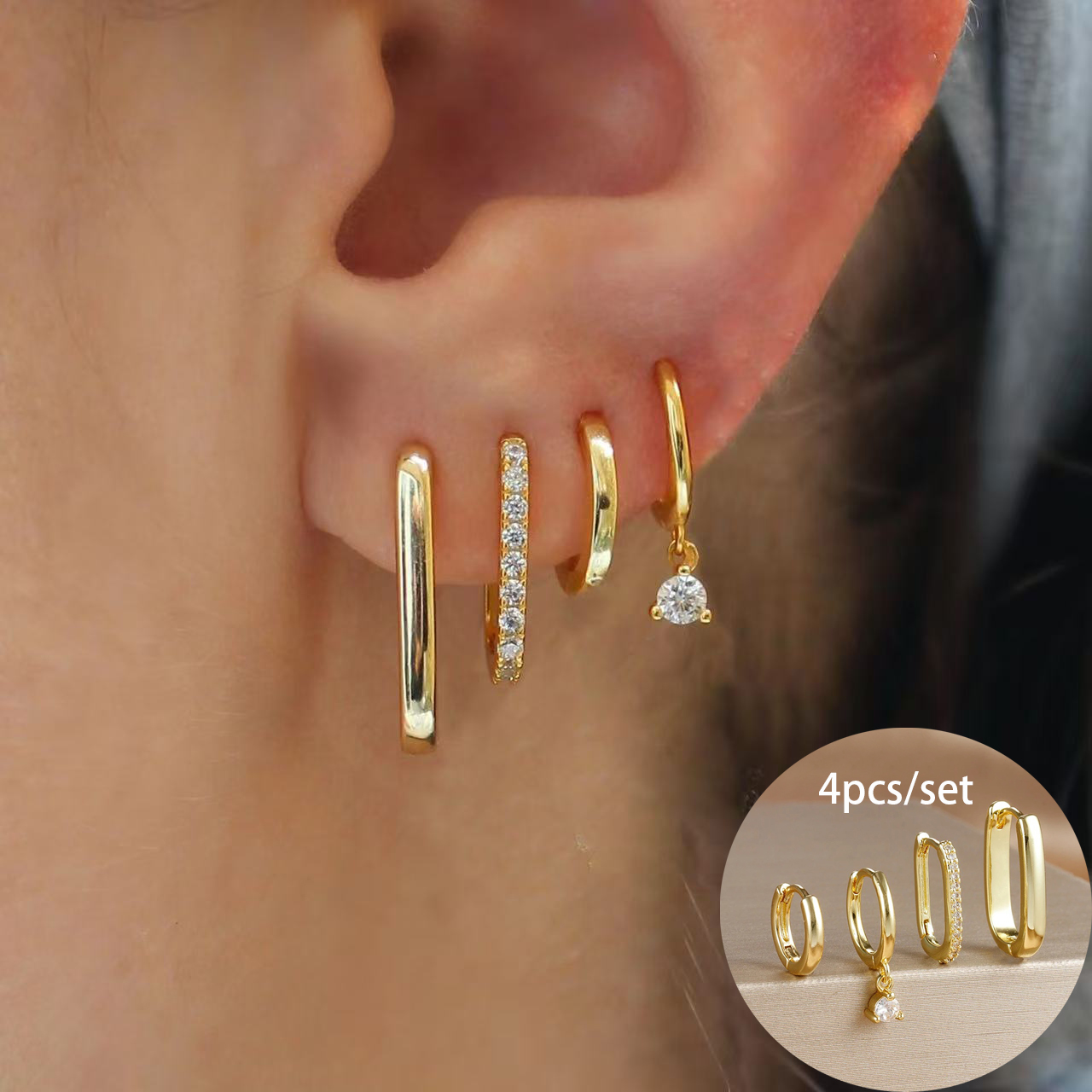 Body Jewelry Kit - 4PCS Luxus vergoldet U-Form Creolen Set