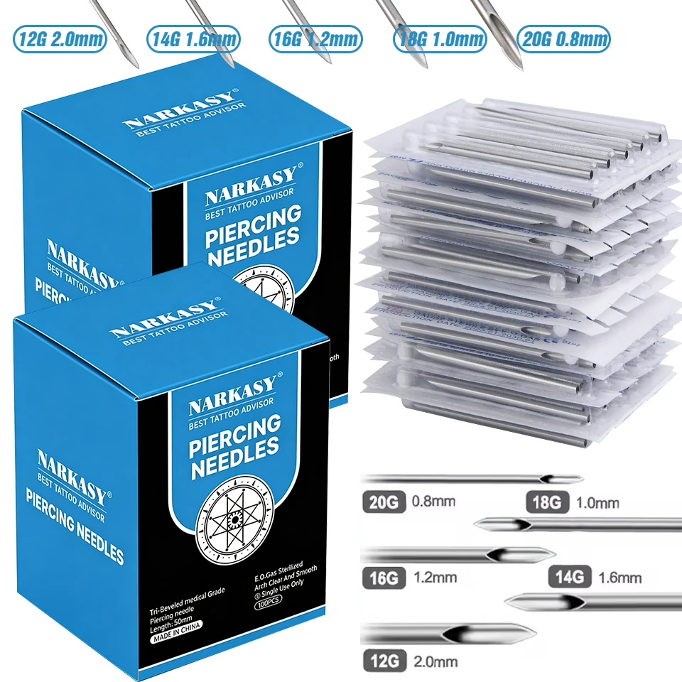 Body Jewelry Kit - 200/100/50/20 Stück Narkasy Piercing-Set Sterilisierte Körperpiercingnadeln