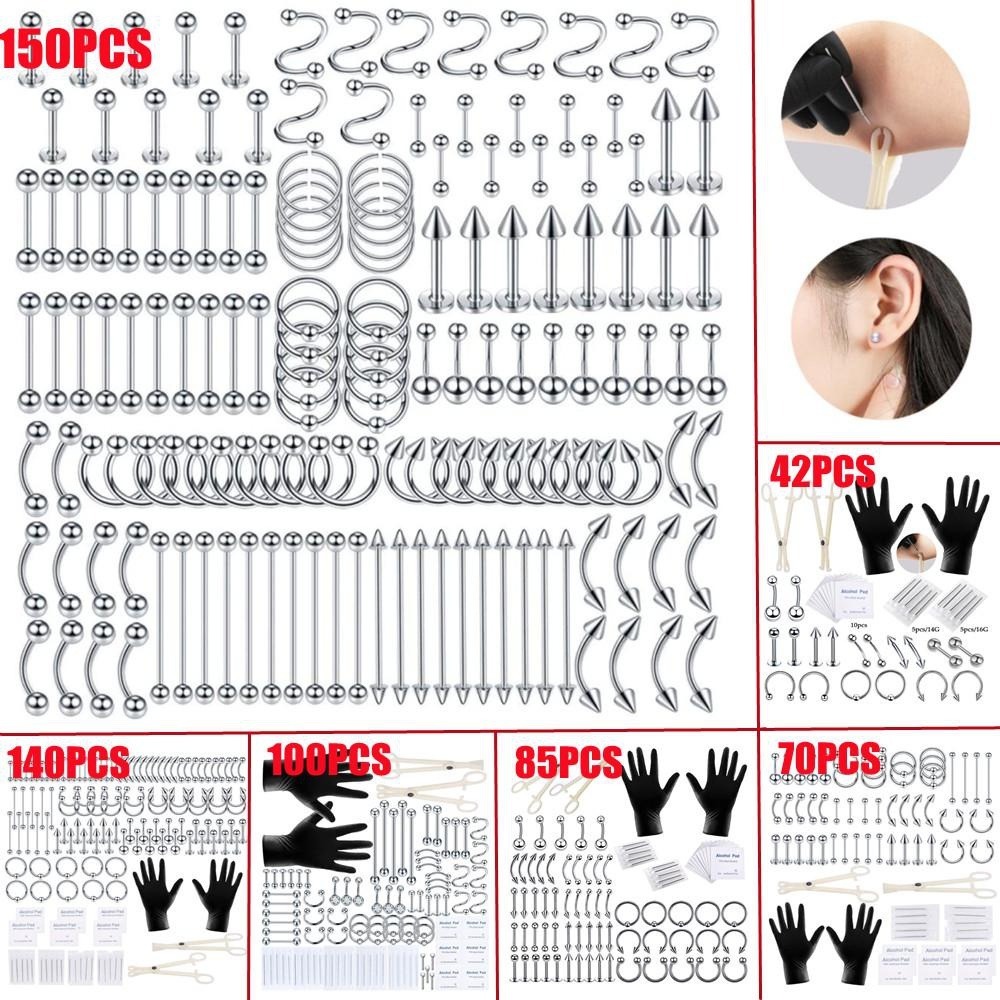 Body Jewelry Kit - 150/140/85/70/42-teiliges Körperpiercing-Set Schmuckwerkzeug Bauch Zunge Augenbraue