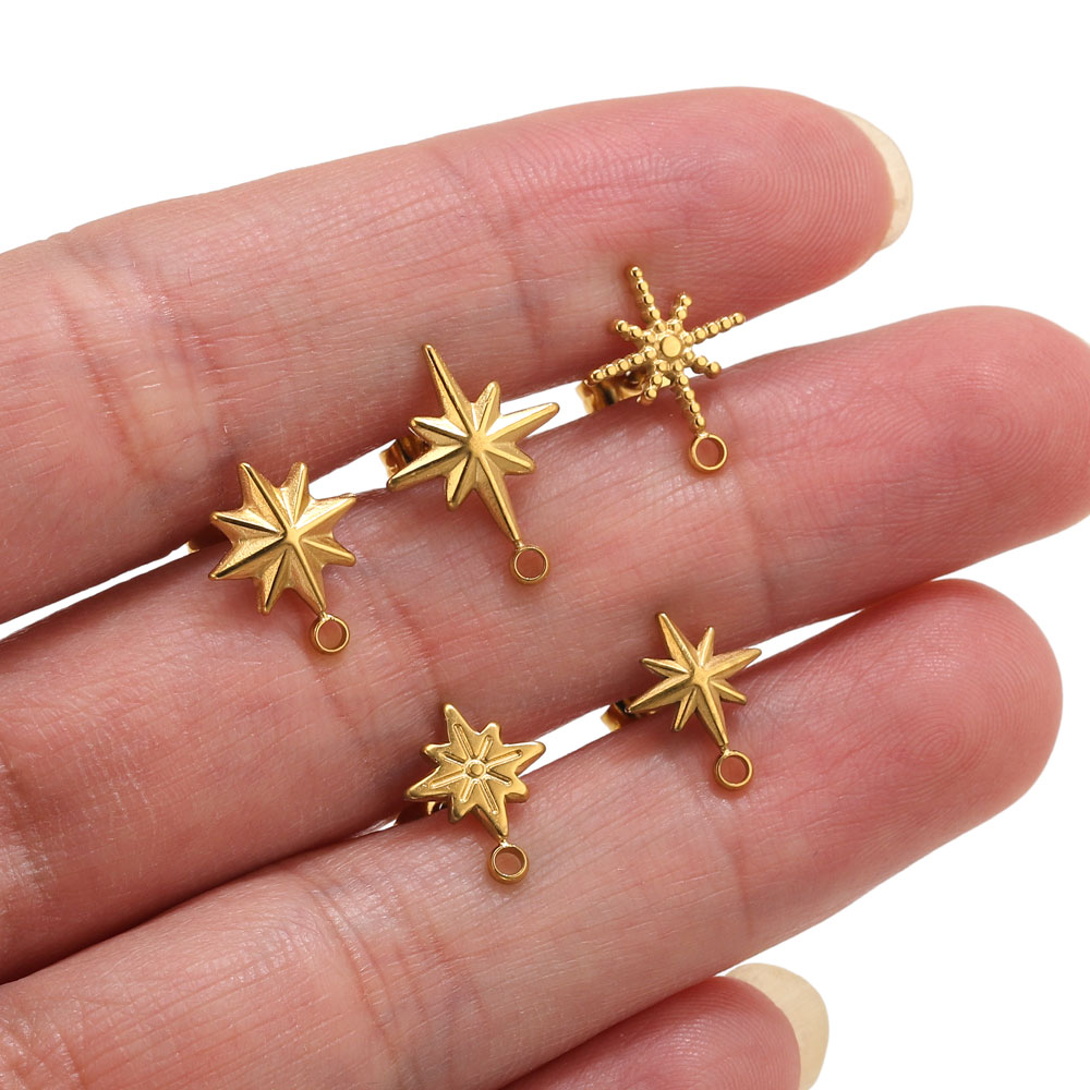 Body Jewelry Kit - 6 Stück Edelstahl-Stern-Ohrstecker für Ohrringherstellung, 18k