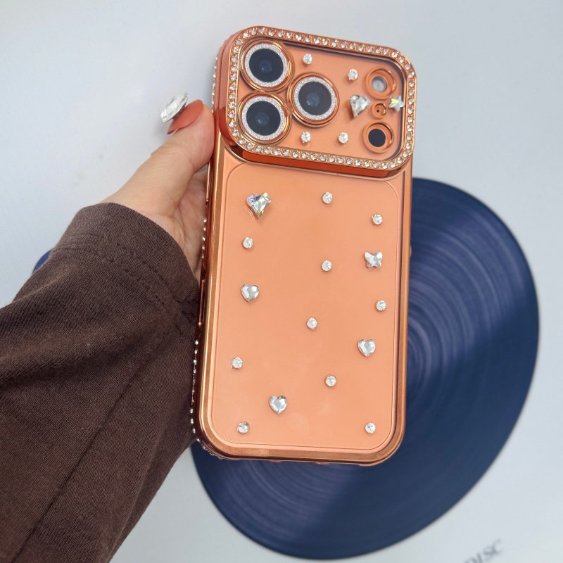 Body Jewels - Handgefertigte, mit Juwelen besetzte, orangefarbene Handyhülle