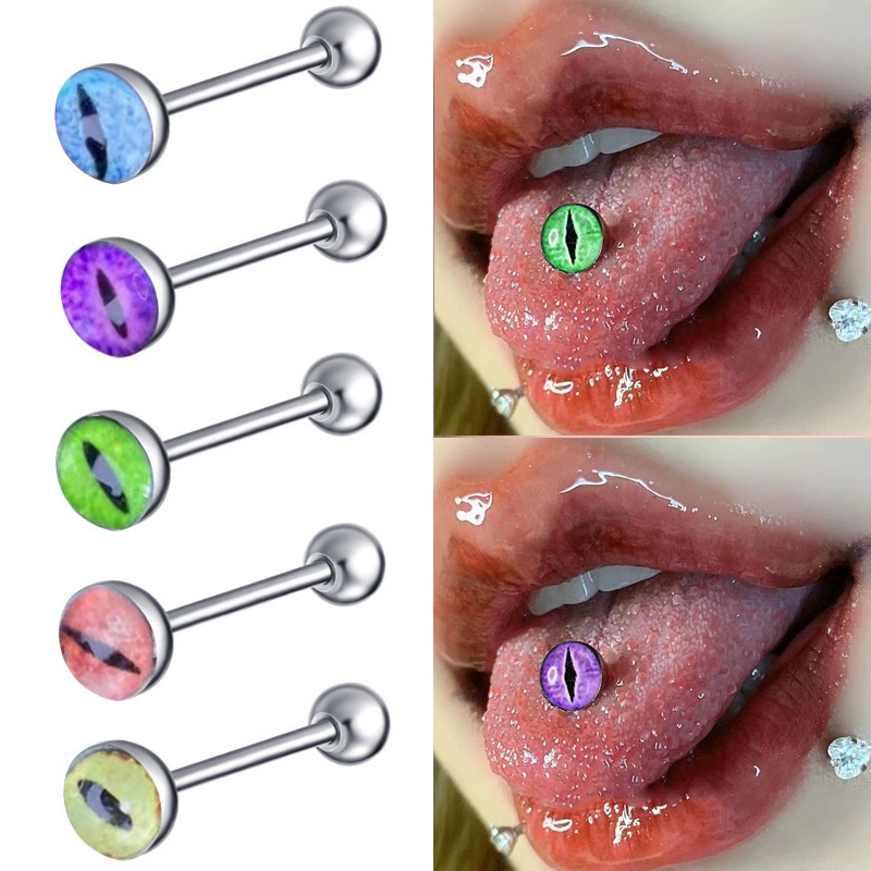 Body Jewelry Barbell - 14G Im Dunkeln Leuchtender Drachenauge-Zungenring, Edelstahl-Barbell