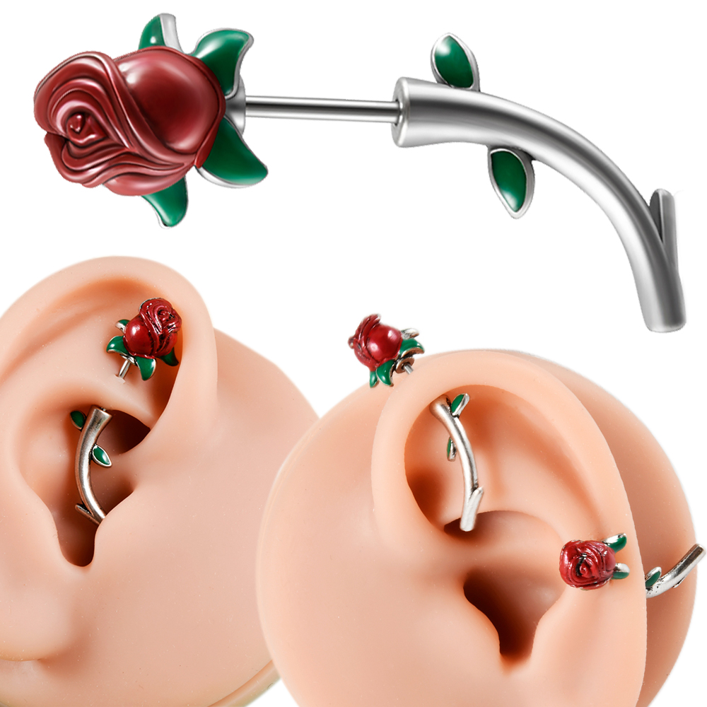 Body Jewelry Barbell - 1pc chirurgischen Stahl rote Rose Blume