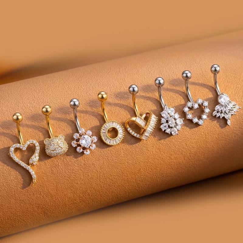 Body Jewelry Barbell - Schmetterlings-Blumen-Bauchnabelringe, lange baumelnde Kristallanhänger, Edelstahl-Nabelpiercing, Damen-Körperschmuck
