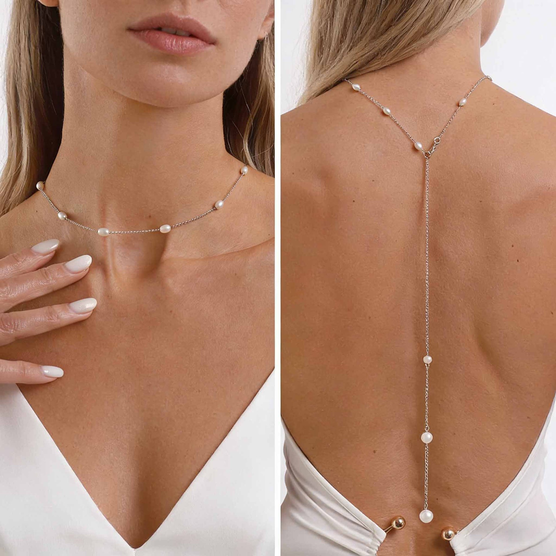 Body Jewelry For Backless Dress - Elegante Rückenketten-Halskette mit Imitationsperlen für rückenfreie