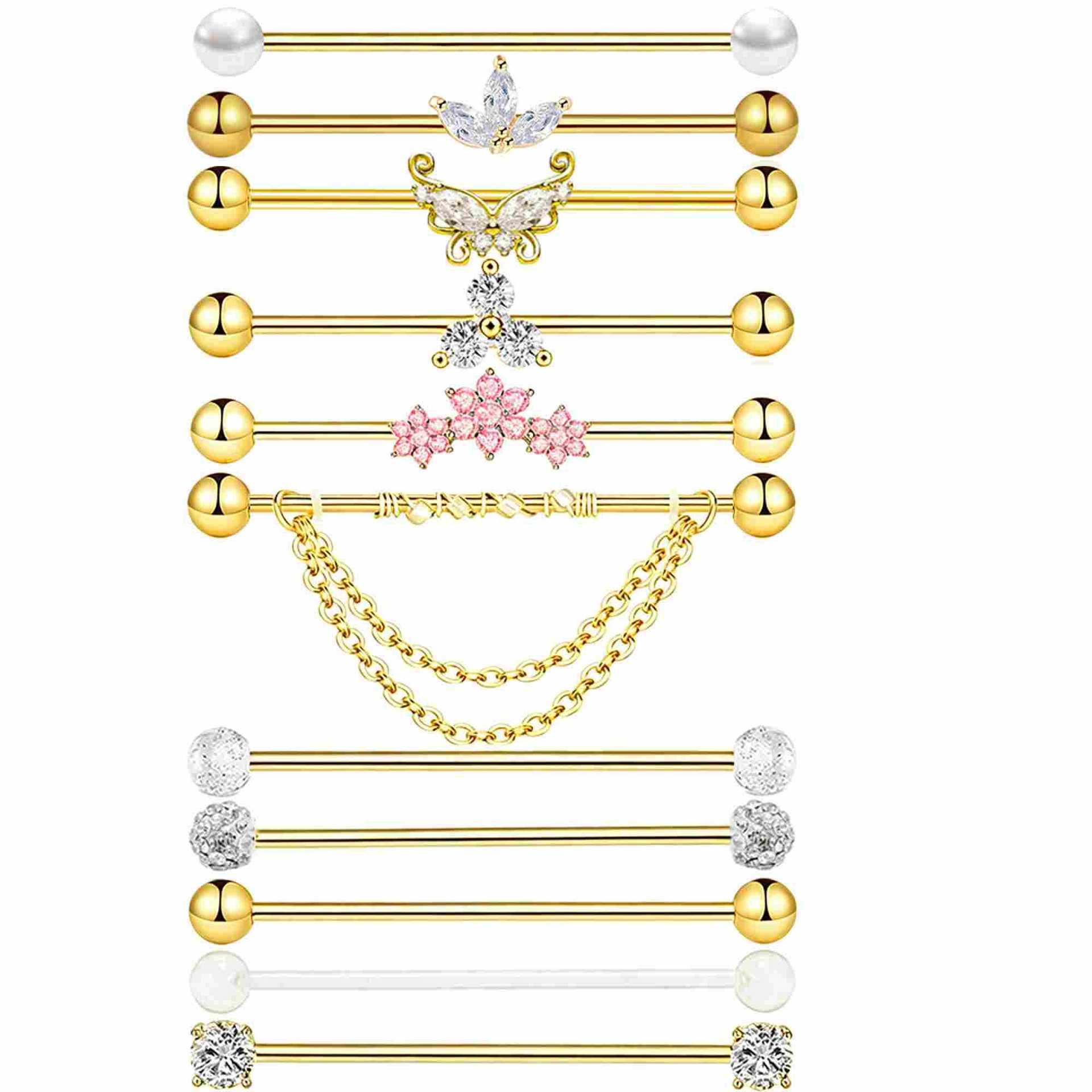 Body Jewelry Barbell - Vergoldeter Industrieller Piercing-Schmuck 38mm Edelstahl Barbell-Ohrringe
