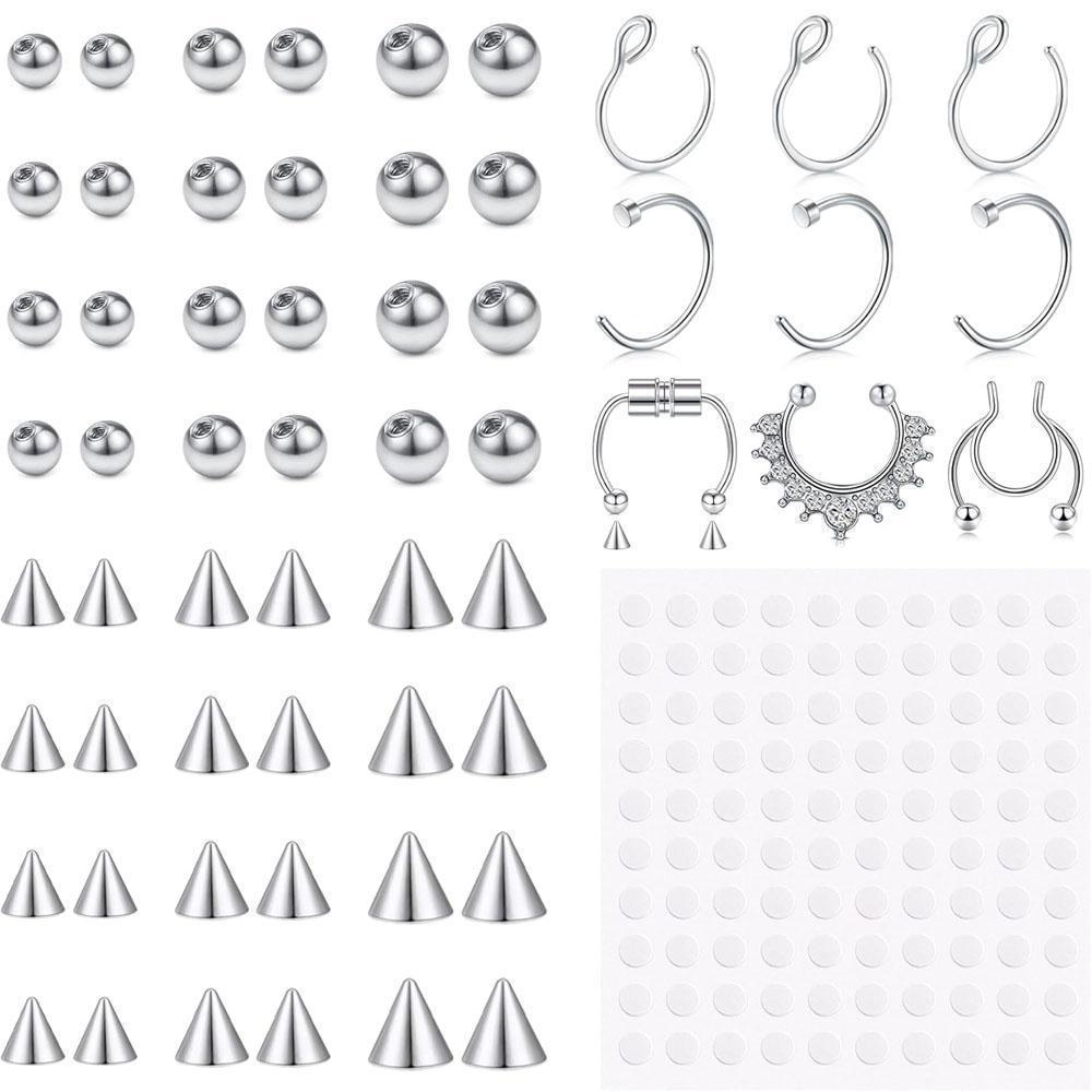 Body Jewelry Kit - 1-157-teiliges Set: Fake Augenbrauenringe, Fake Lippen-Labret-Stifte,