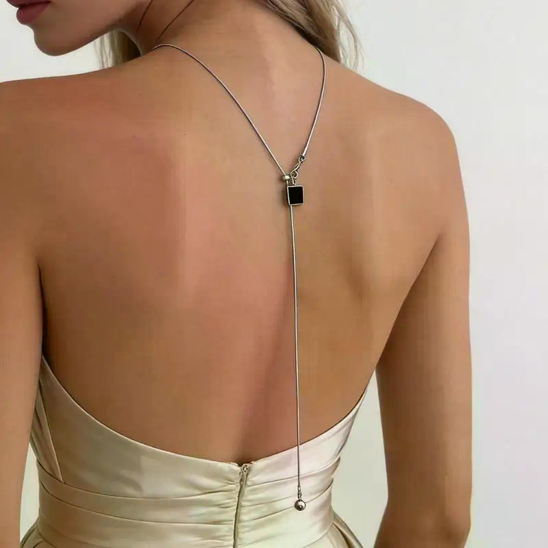 Body Jewelry For Backless Dress - Glitzernde Perlen-Rückenkette für Damen, Lange Rückenfreie