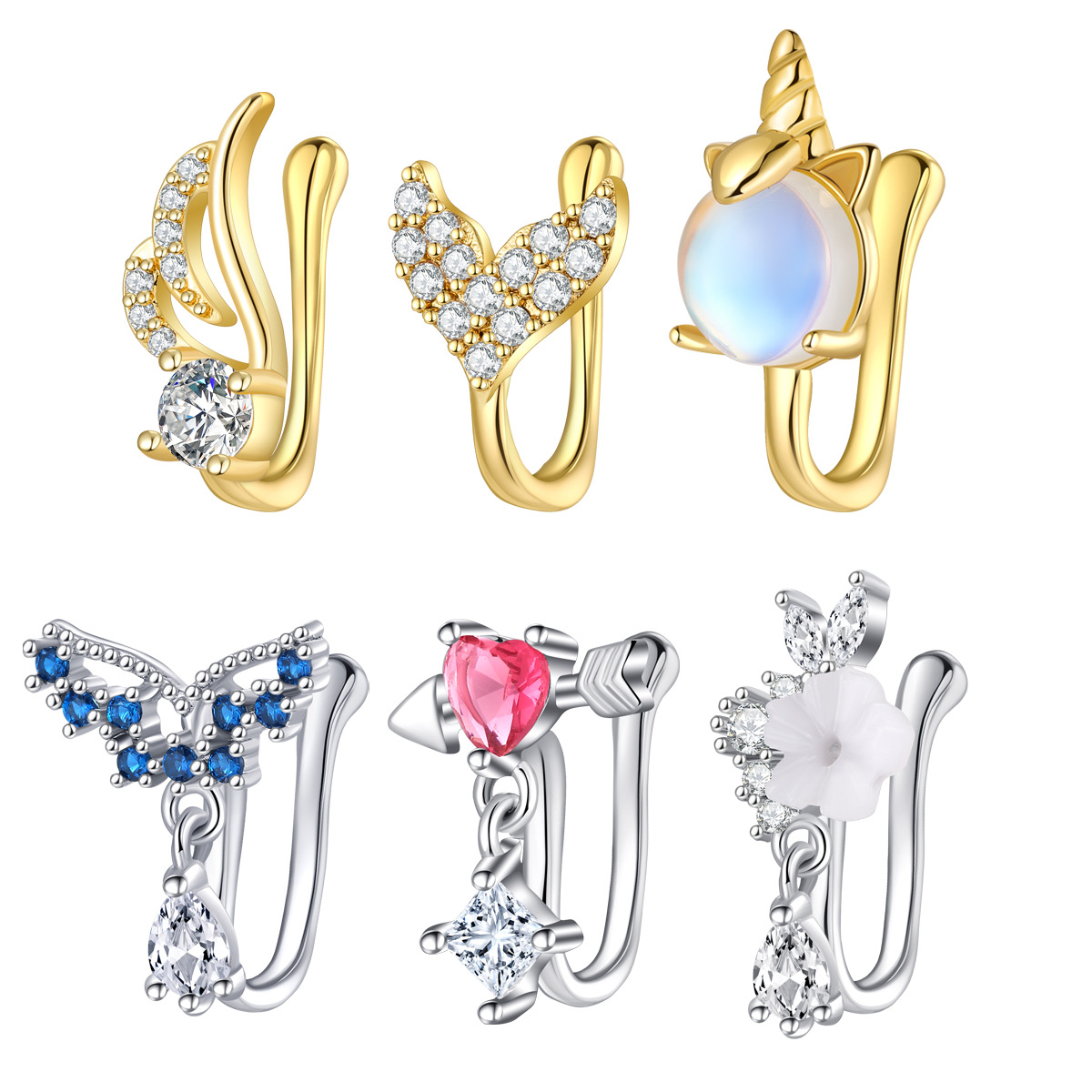 Body Jewelry Quality - Fake Nasenpiercing-Schmuck, hochwertiges Kupfer mit CZ-Nasenmanschette,