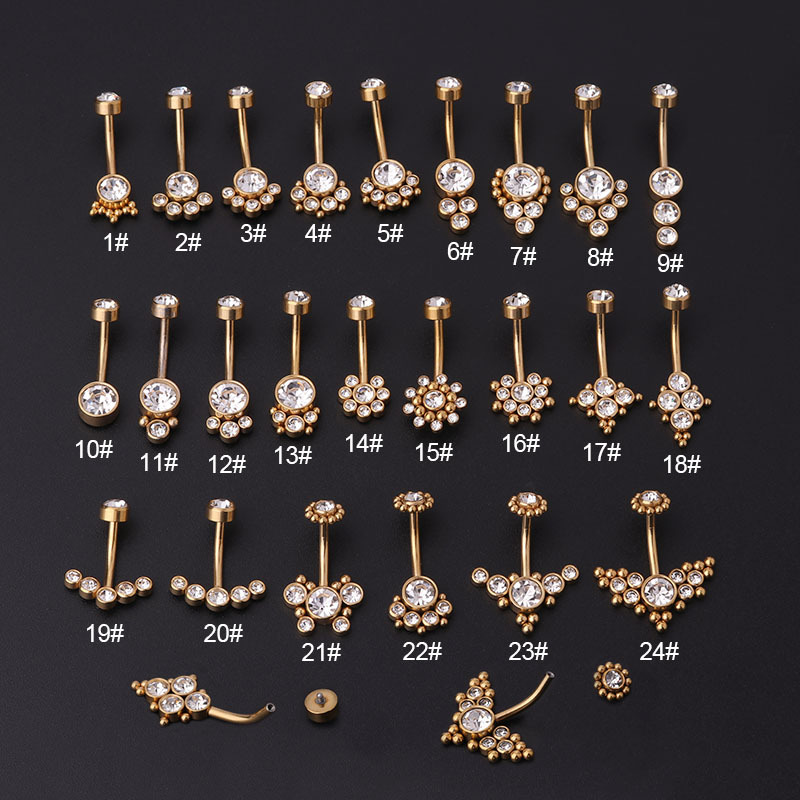Body Jewelry Barbell - Zirkon Goldene Bauchnabelringe Edelstahl Piercing 14G