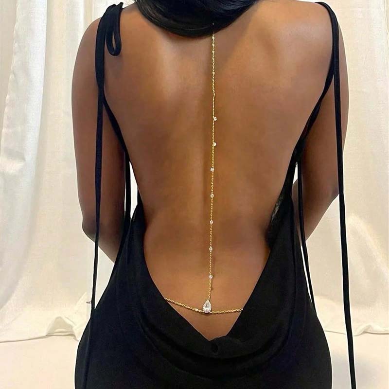 Body Jewelry For Backless Dress - Goldene Tropfenförmige Kristall-Rückenkette für Damen, Funkelnde