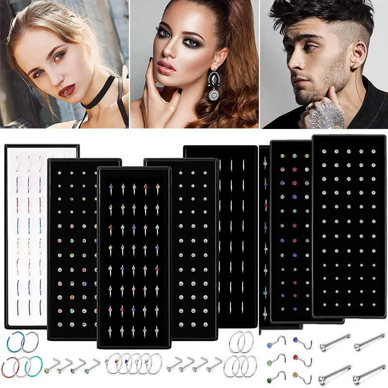 Body Jewelry Changing Kit - 40/60PC Edelstahl Gerade L Nase Stud