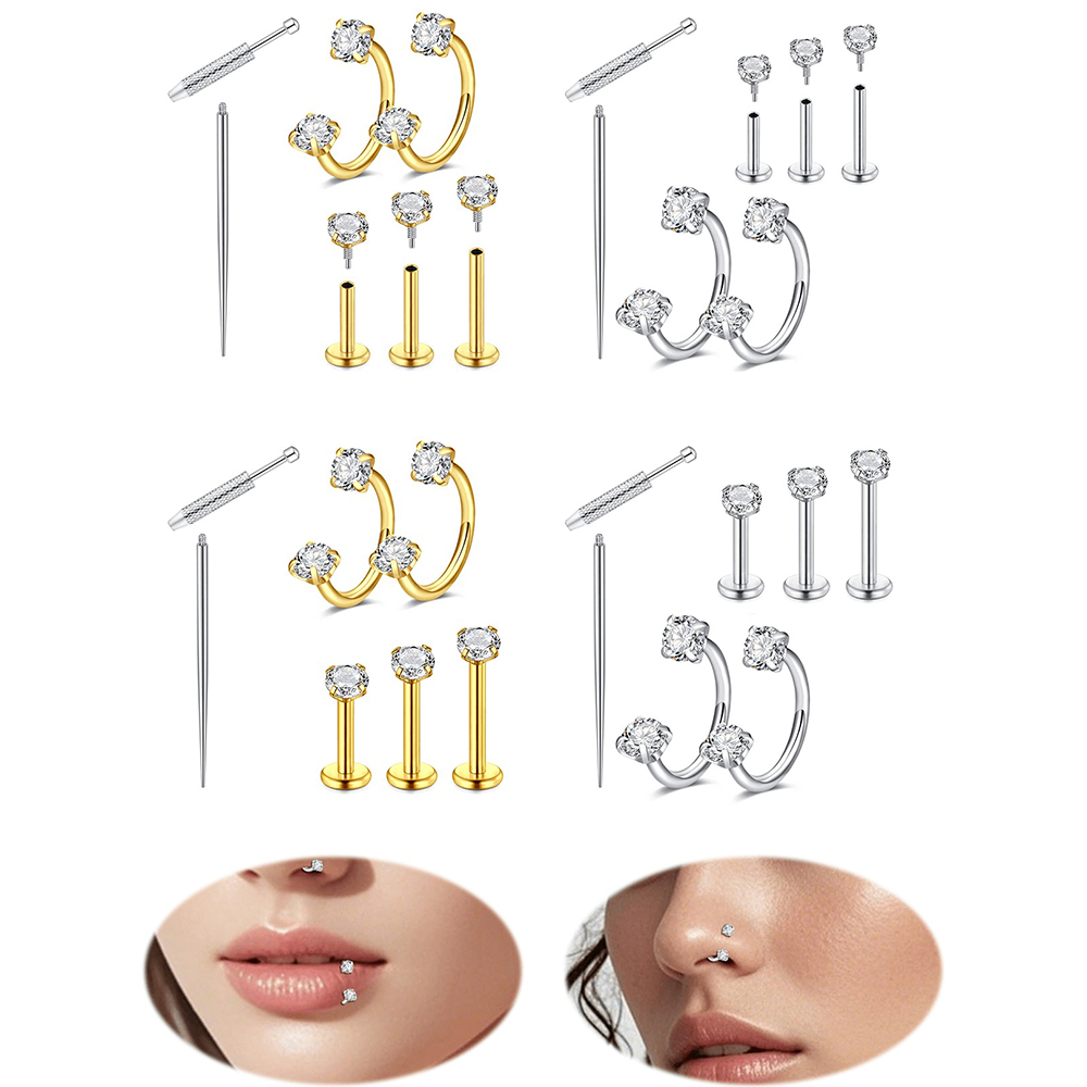 Body Jewelry Kit - Hufeisen Nasenringe Hoops Nasenring Ohrstecker Set