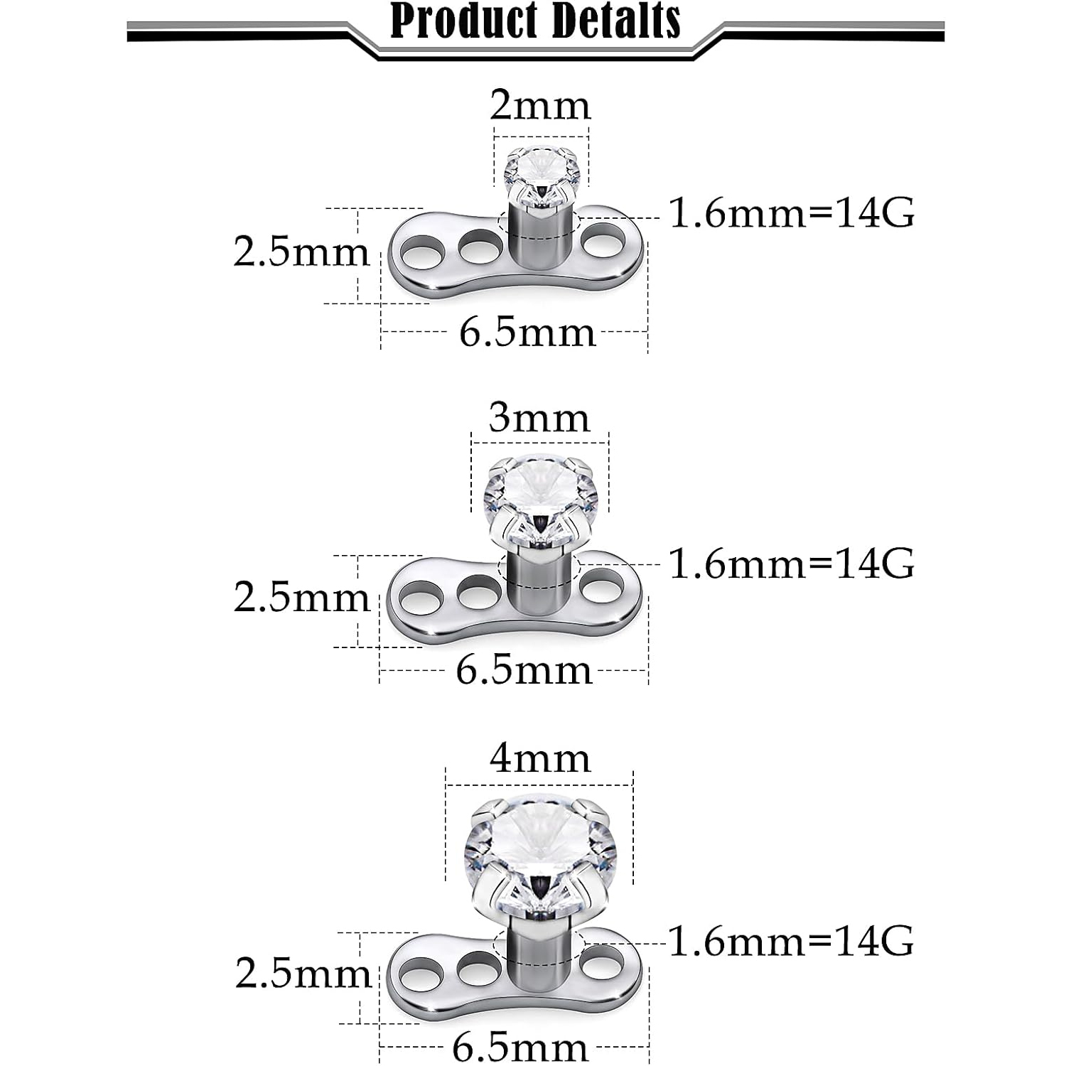 14G G23 Titan Dermal Piercing  – Body Jewelry Implant Grade Titanium Bewertung und Preis